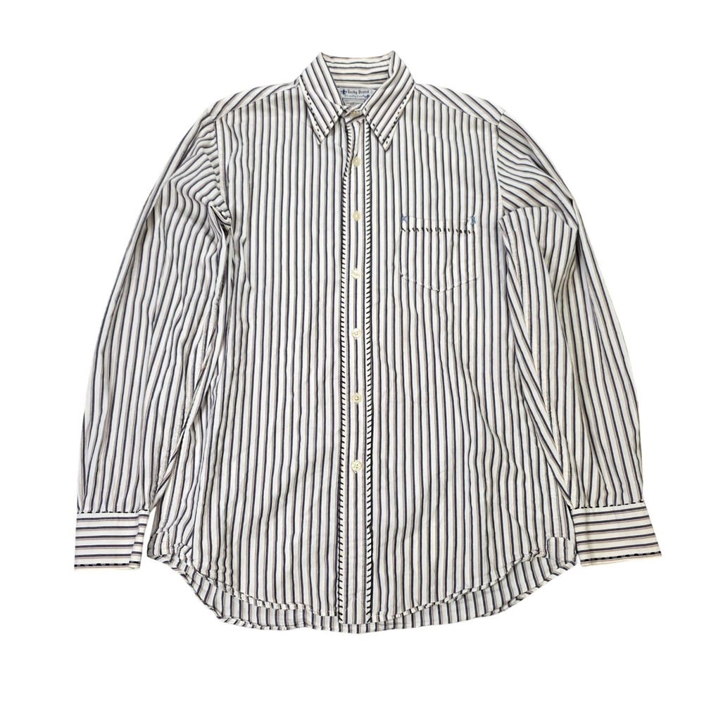 Lucky Brand Striped Button Down Shirt Men's Size‎ M White Blue Whipstitch Detail